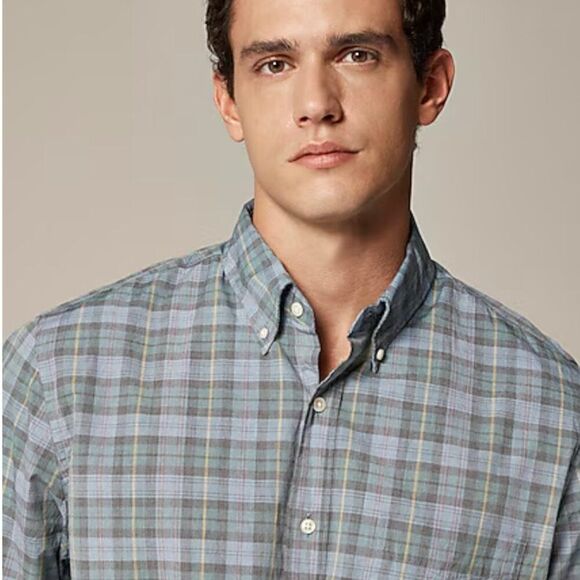 J. Crew BW451 Mens Ivory Slim Fit Secret Wash Poplin Check Plaid NWT size small - Picture 3 of 8